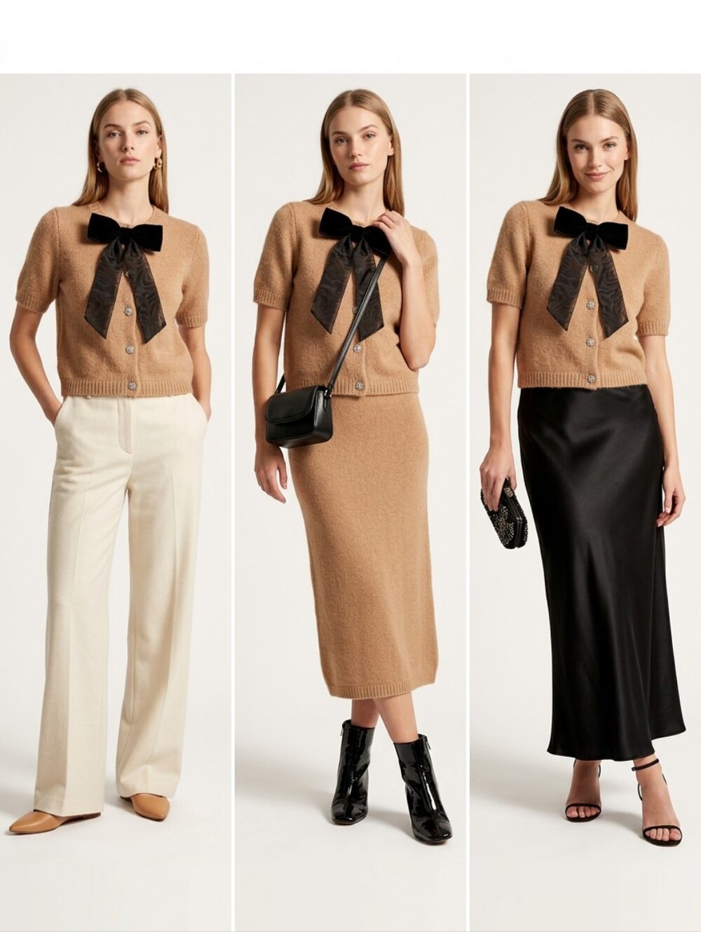 Maeve Camel Knit Top with Rhinestone Accent